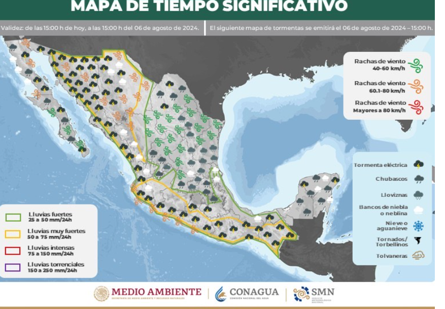 Pronóstico del Tiempo: Chubascos y Lluvias Fuertes en el Sureste de México y la Península de Yucatán