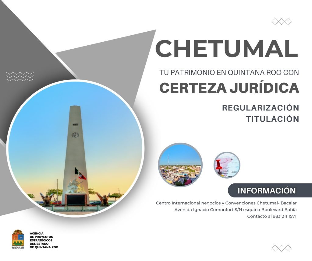 Si te encuentras en Chetumal o Cancún, la AGEPRO te invita a regularizar y titular tu terreno, asegurando tu patrimonio con certeza jurídica.